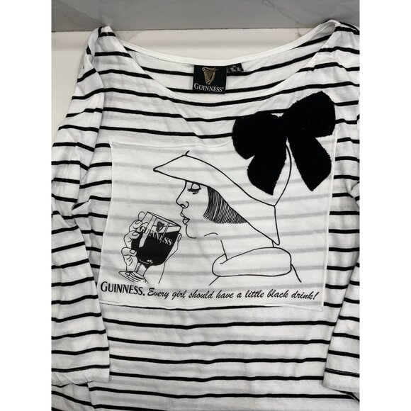 Guinness Womens XL Striped Cotton Top With Bow & Graphic Print - Picture 3 of 7